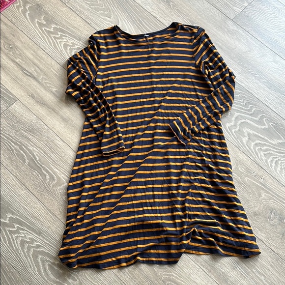 Striped Navy and Orange Long Sleeve Dress - Picture 2 of 6